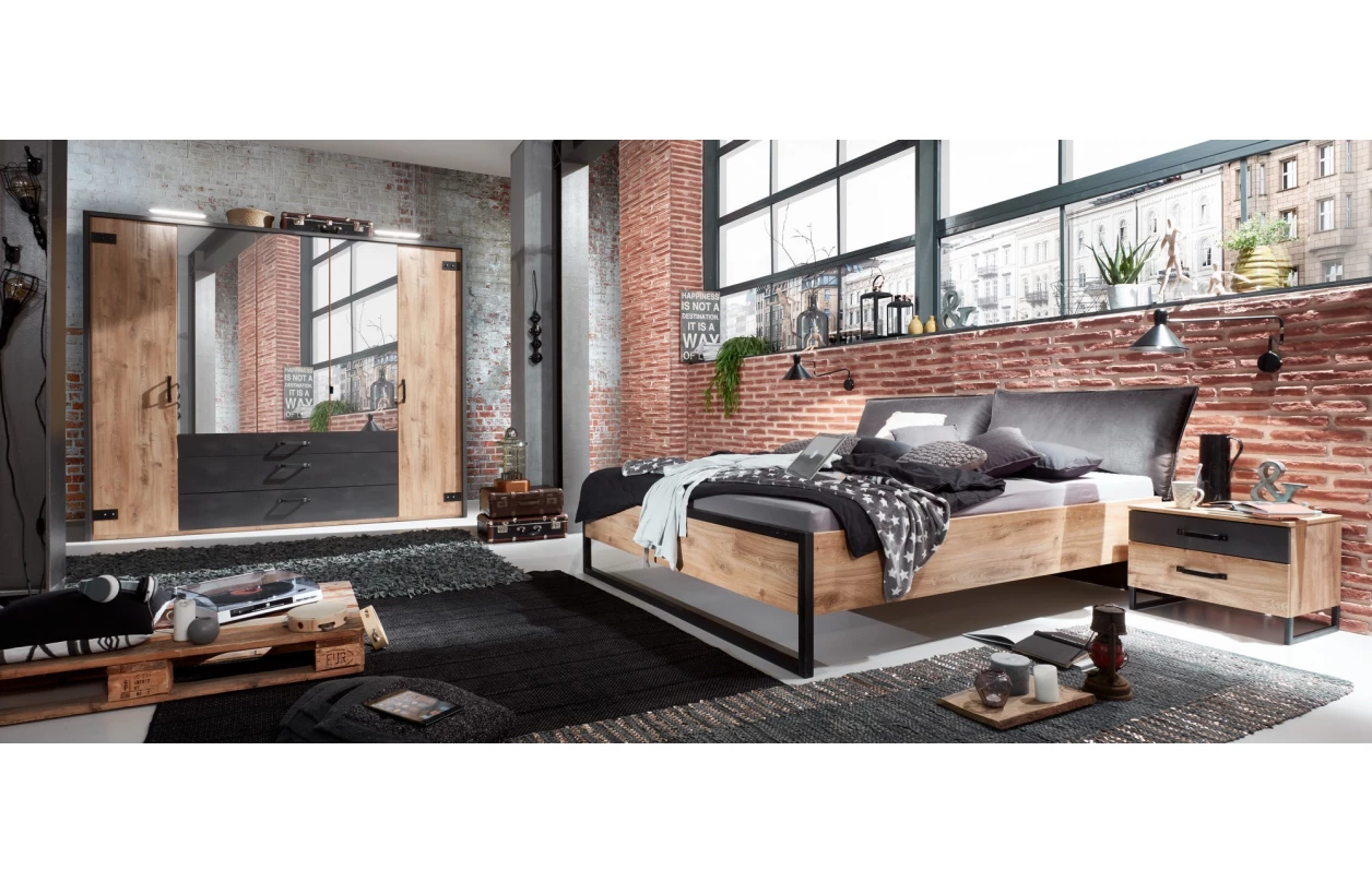 Šatní skříň Detroit, 250 cm, prkenný dub/antracitová ocel 4