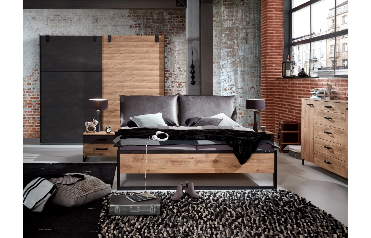 Šatní skříň Detroit, 250 cm, prkenný dub/antracitová ocel 8