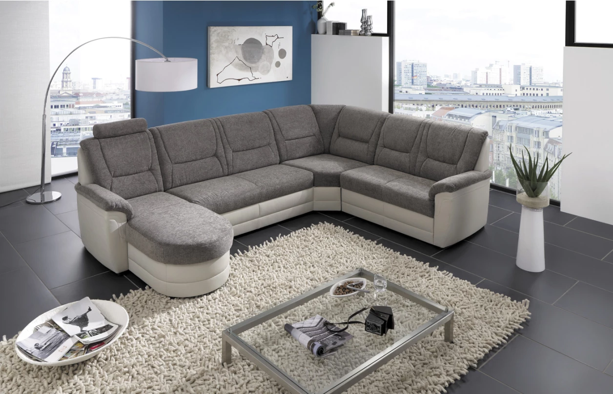 Sedací souprava Relaxness, tvar U, světle šedá látka, s funkcemi 7