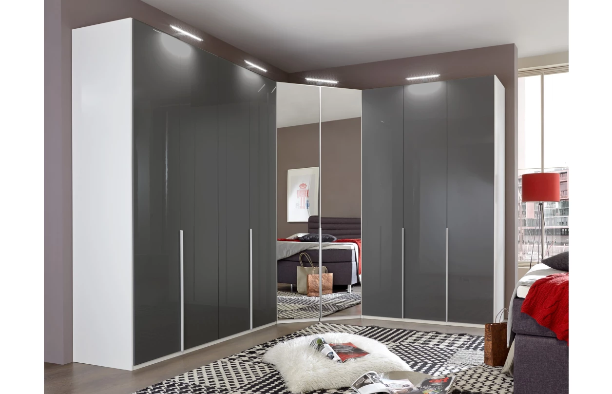 Šatní skříň New York D, 225 cm, bílá/bílý lesk 14