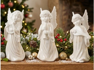 Dekorační soška (mix) Anděl s hudebním nástrojem, bílý porcelán